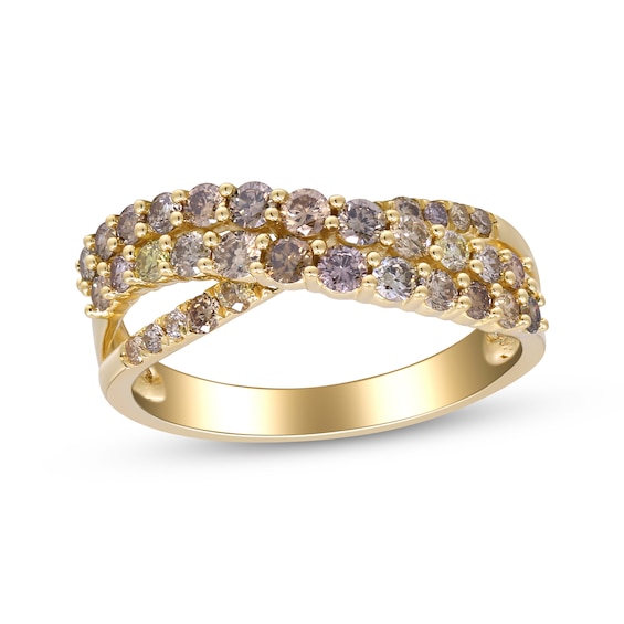 Variable Color Diamonds Three-Row Crossover Ring 1 ct tw 10K Yellow Gold
