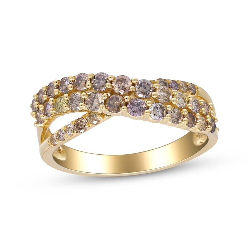 Main Image 1 of Variable Color Diamonds Three-Row Crossover Ring 1 ct tw 10K Yellow Gold