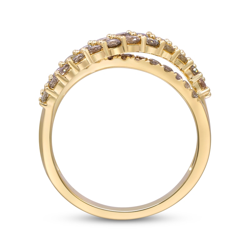 Main Image 2 of Variable Color Diamonds Three-Row Crossover Ring 1 ct tw 10K Yellow Gold