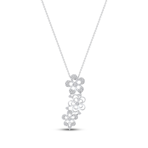 Diamond Flower Trio Drop Necklace 1/4 ct tw 10K White Gold 18"