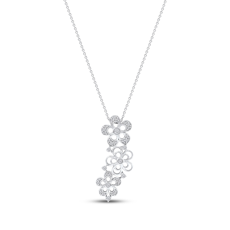 Main Image 1 of Diamond Flower Trio Drop Necklace 1/4 ct tw 10K White Gold 18"