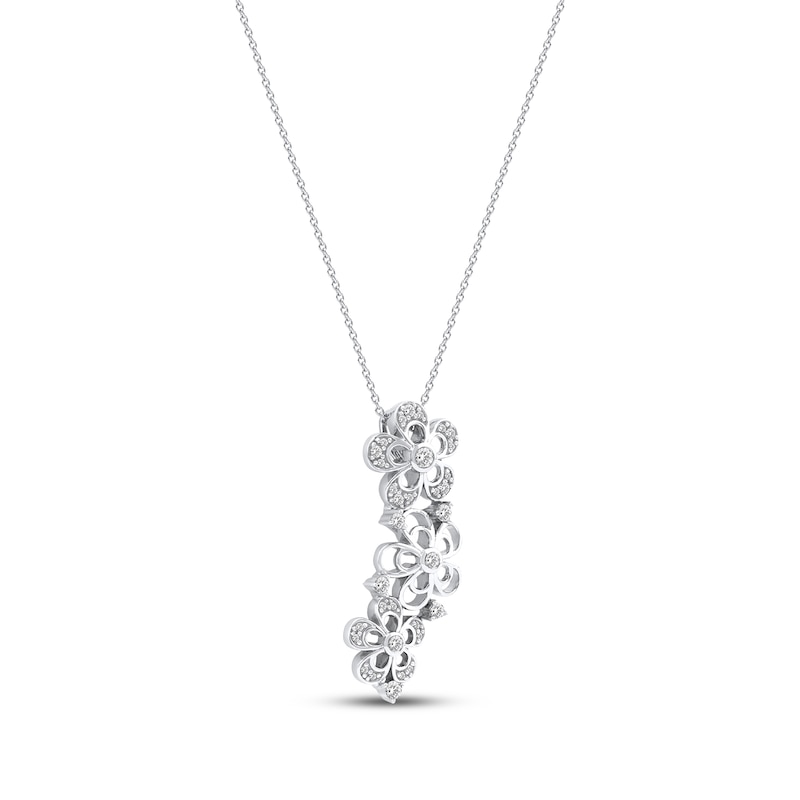 Main Image 2 of Diamond Flower Trio Drop Necklace 1/4 ct tw 10K White Gold 18"