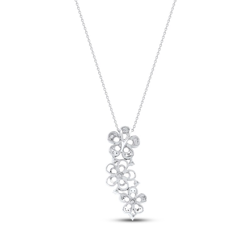 Main Image 3 of Diamond Flower Trio Drop Necklace 1/4 ct tw 10K White Gold 18"