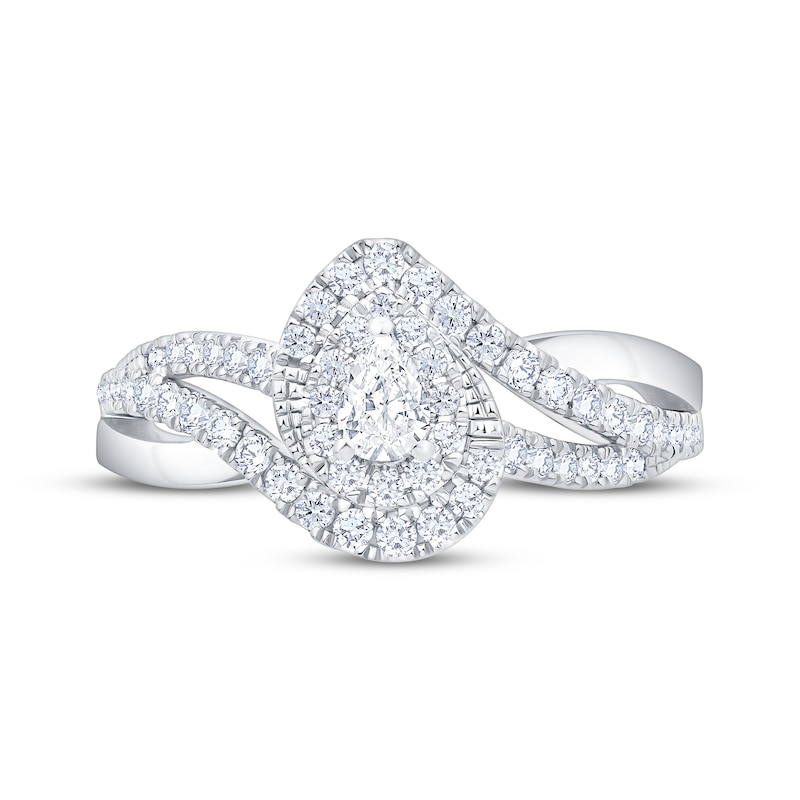 Main Image 3 of Now + Forever Pear-Shaped Diamond Halo Bypass Engagement Ring 5/8 ct tw 14K White Gold