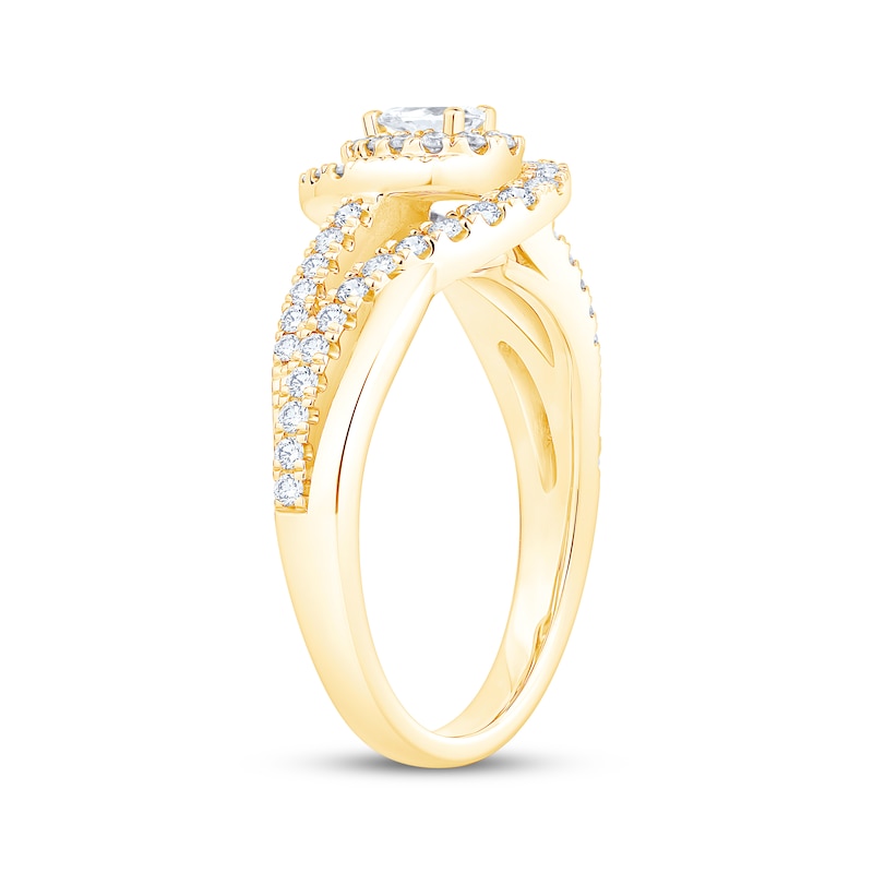 Main Image 2 of Now + Forever Pear-Shaped Diamond Halo Bypass Engagement Ring 5/8 ct tw 14K Yellow Gold