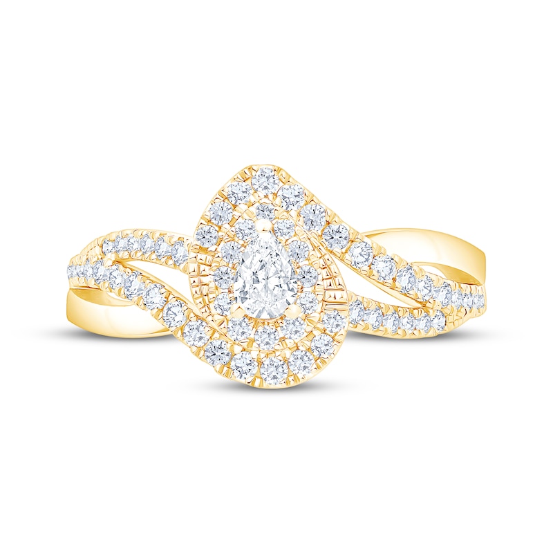 Main Image 3 of Now + Forever Pear-Shaped Diamond Halo Bypass Engagement Ring 5/8 ct tw 14K Yellow Gold
