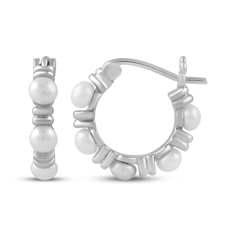 Main Image 3 of Cultured Pearl Hoop Earrings Sterling Silver