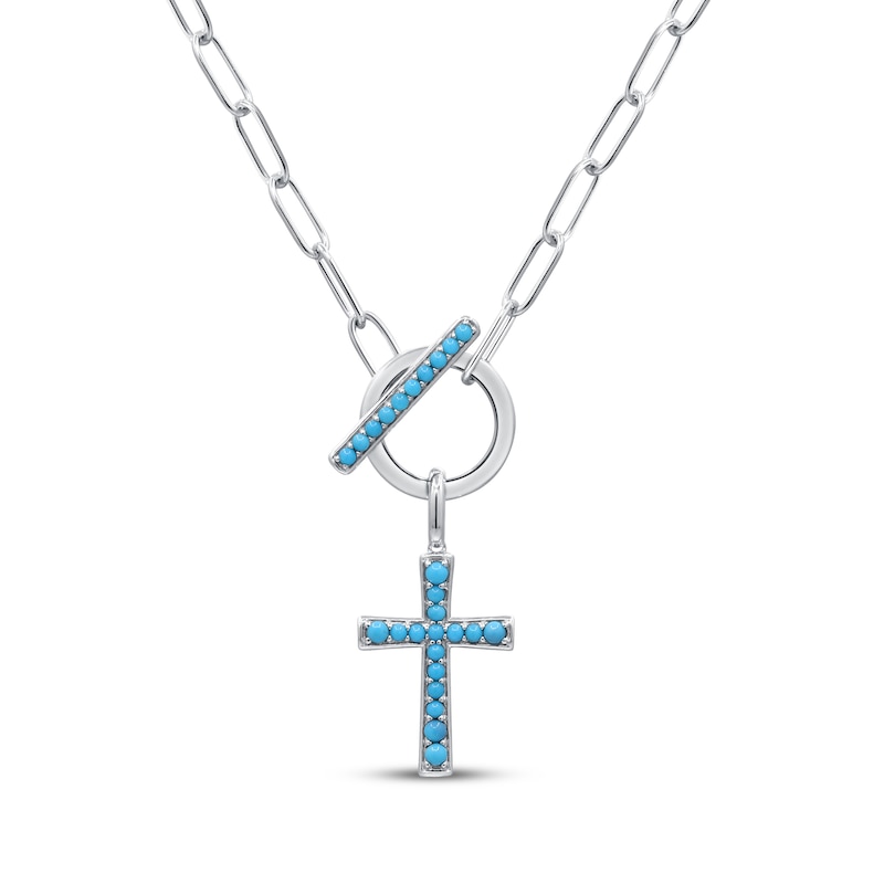 Main Image 1 of Turquoise Cross Toggle Necklace Sterling Silver 18&quot;