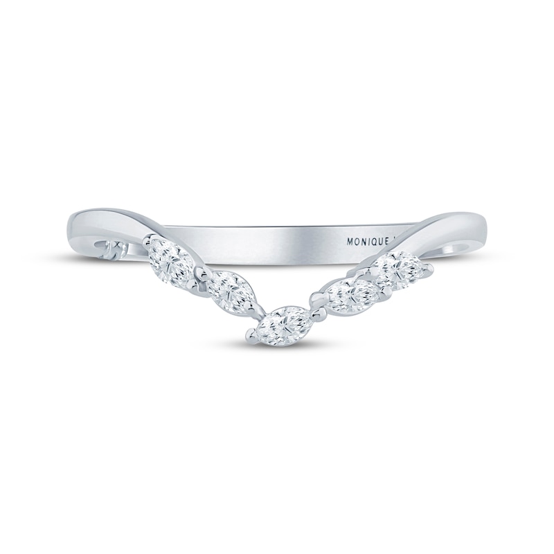 Main Image 4 of Monique Lhuillier Bliss Marquise-Cut Lab-Grown Diamond Contour Wedding Band 1/6 ct tw 18K White Gold