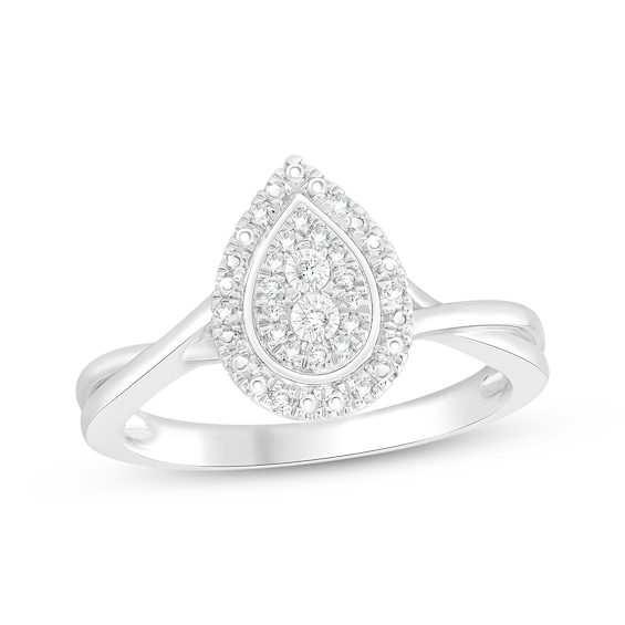 Multi-Diamond Double Teardrop Halo Promise Ring 1/10 ct tw Sterling Silver