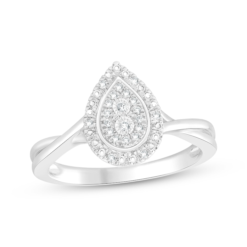 Main Image 1 of Multi-Diamond Double Teardrop Halo Promise Ring 1/10 ct tw Sterling Silver