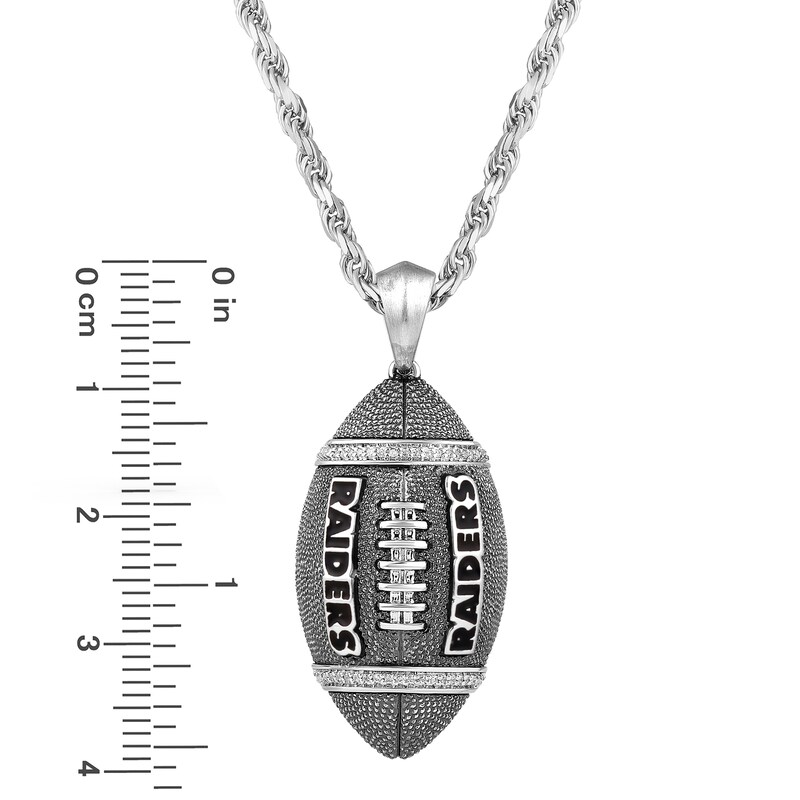 Main Image 4 of True Fans Las Vegas Raiders 1/20 CT. T.W. Diamond Vertical Football Necklace in Sterling Silver