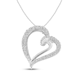 Diamond Tilted Heart Necklace 1/2 ct tw 10K White Gold 18"