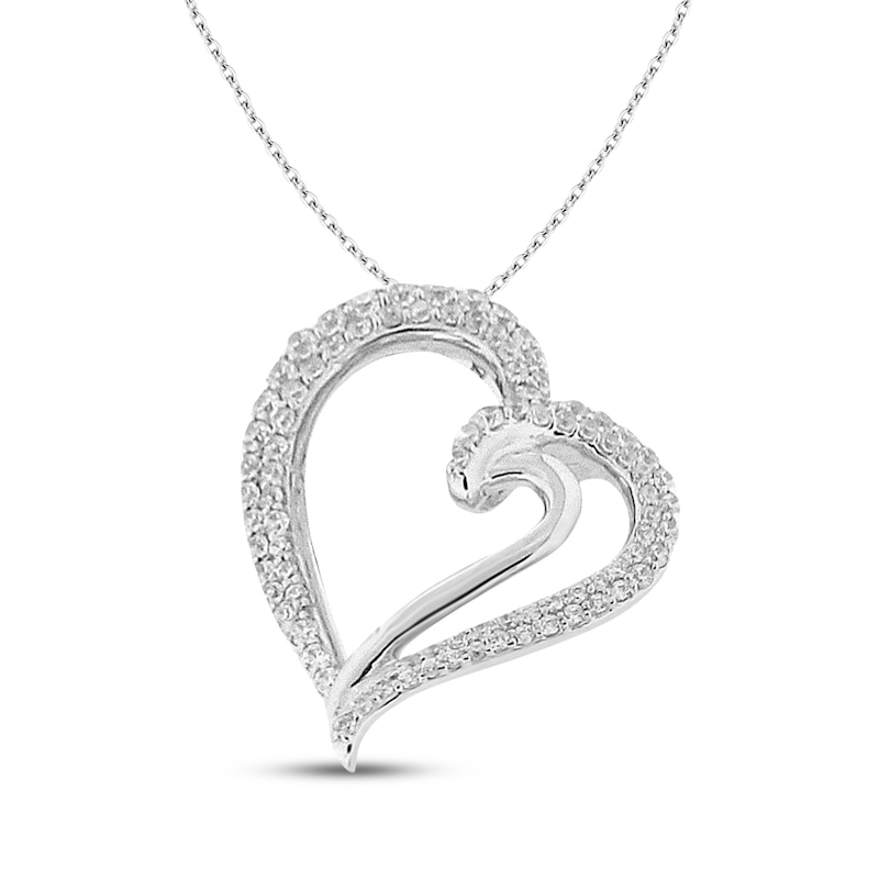 Main Image 1 of Diamond Tilted Heart Necklace 1/2 ct tw 10K White Gold 18&quot;