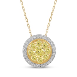 Yellow & White Lab-Grown Diamond Circle Necklace 1 ct tw 10K Yellow Gold 18"