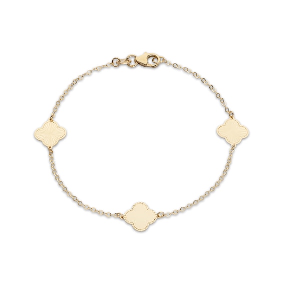 Italian Brilliance Diamond-Cut Clover Station Bracelet 14K Yellow Gold 7.5"
