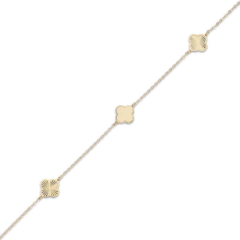 Main Image 2 of Italian Brilliance Diamond-Cut Clover Station Bracelet 14K Yellow Gold 7.5"