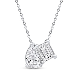 Toi et Moi Lab-Grown Diamond Emerald-Cut & Pear-Shaped Necklace 1 ct tw 14K White Gold 18"