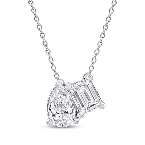 Toi et Moi Lab-Grown Diamond Emerald-Cut & Pear-Shaped Necklace 1 ct tw 14K White Gold 18"