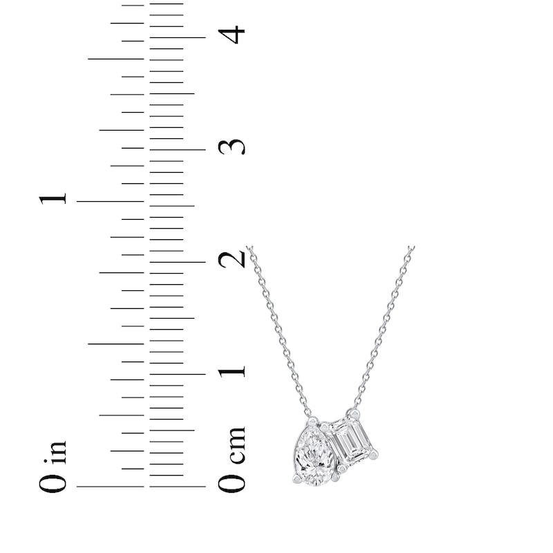 Main Image 6 of Toi et Moi Lab-Grown Diamond Emerald-Cut & Pear-Shaped Necklace 1 ct tw 14K White Gold 18"