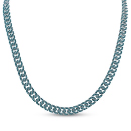 Men's Blue Diamond Curb Chain Necklace 9 ct tw Sterling Silver 22"