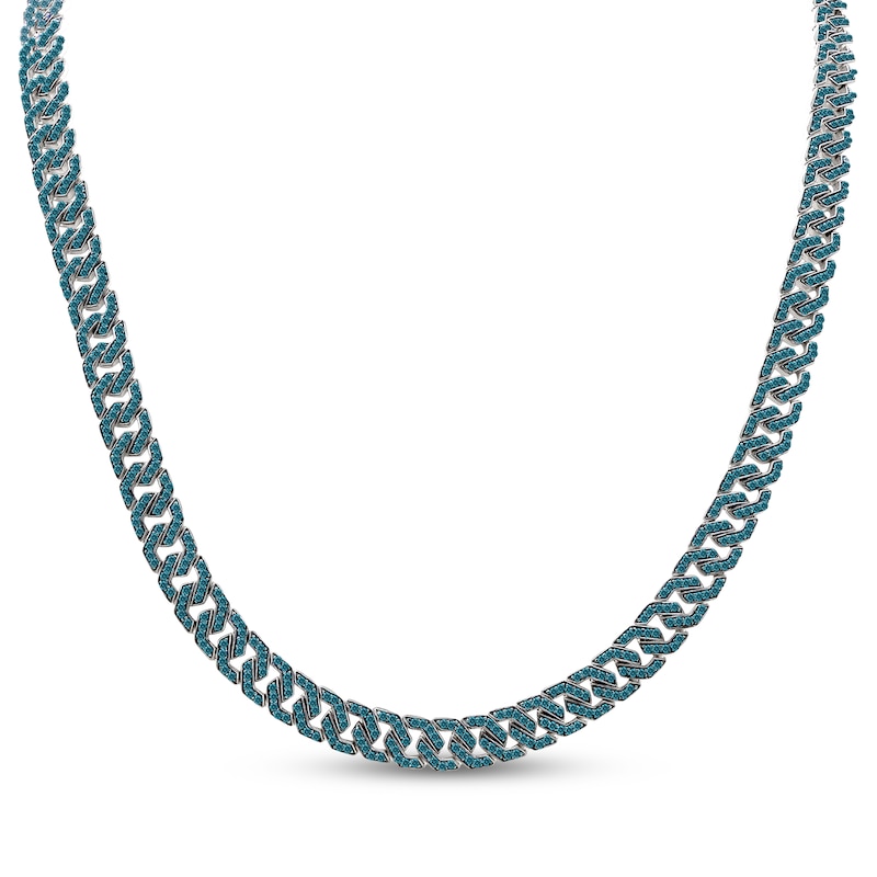 Main Image 1 of Men's Blue Diamond Curb Chain Necklace 9 ct tw Sterling Silver 22"