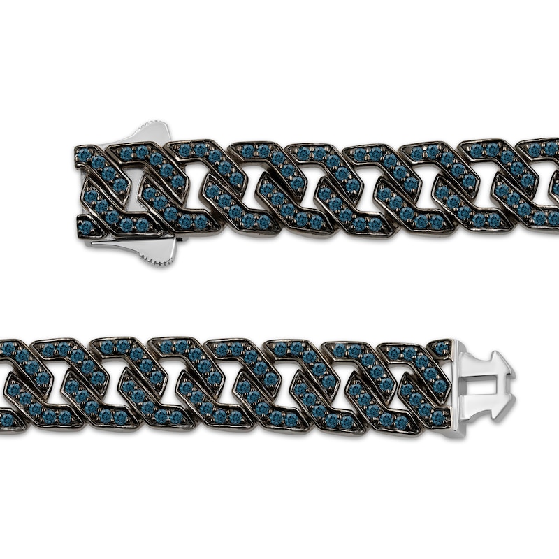 Main Image 3 of Men's Blue Diamond Curb Chain Necklace 9 ct tw Sterling Silver 22"