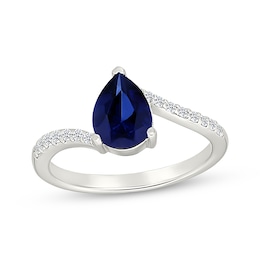 Pear-Shaped Blue Lab-Created Sapphire & White Lab-Created Sapphire Bypass Ring Sterling Silver
