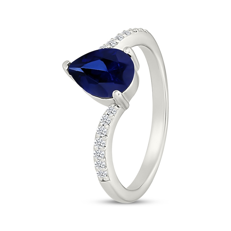 Main Image 2 of Pear-Shaped Blue Lab-Created Sapphire & White Lab-Created Sapphire Bypass Ring Sterling Silver