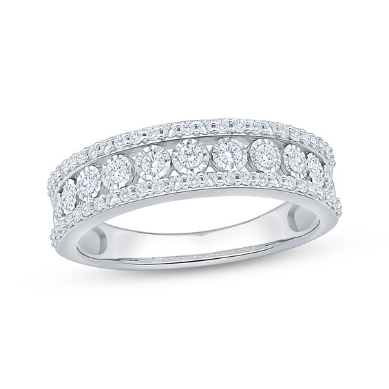 Three-Row Diamond Anniversary Ring 1/2 ct tw 14K White Gold