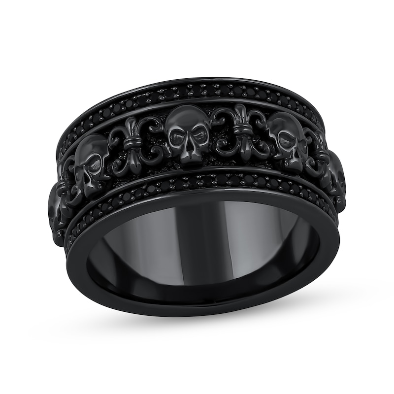 Main Image 1 of Ink & Ice Black Diamond Skull Ring 1/5 ct tw Black Rhodium-Plated Sterling Silver