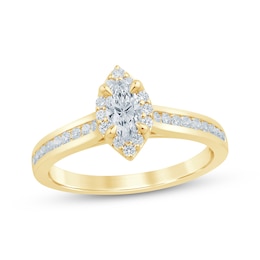 Now + Forever Lab-Grown Diamonds Marquise-Cut Halo Engagement Ring 1/2 ct tw 14K Yellow Gold