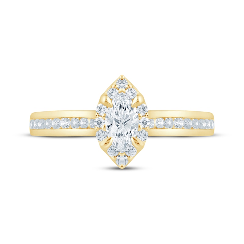 Main Image 3 of Now + Forever Lab-Grown Diamonds Marquise-Cut Halo Engagement Ring 1/2 ct tw 14K Yellow Gold