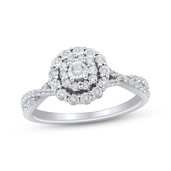 Round-Cut Diamond Double Halo Engagement Ring 1/3 ct tw 10K White Gold