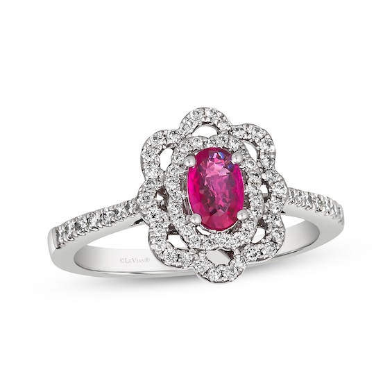 Le Vian Oval-Cut Ruby Flower Frame Ring 1/3 ct tw Diamonds Platinum