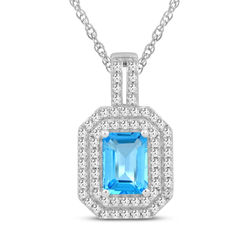Main Image 2 of Octagon-Cut Swiss Blue Topaz & White Lab-Created Sapphire Double Halo Gift Set Sterling Silver