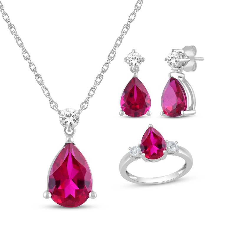 Main Image 1 of Pear-Shaped Lab-Created Ruby & White Lab-Created Sapphire Gift Set Sterling Silver
