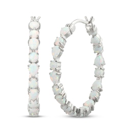 Pear-Shaped & Round-Cut Blue Lab-Created Opal Inside-Out Hoop Earrings Sterling Silver