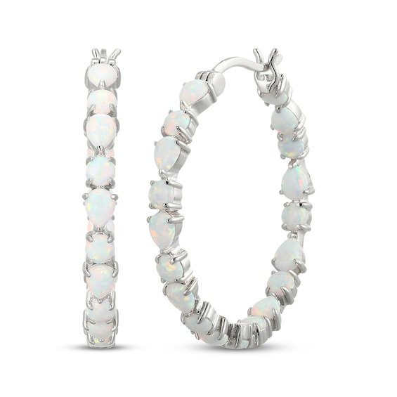Pear-Shaped & Round-Cut Blue Lab-Created Opal Inside-Out Hoop Earrings Sterling Silver