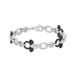 Disney Treasures Mickey Mouse Black Onyx & Diamond Chain Link Bracelet 1/6 ct tw Sterling Silver 7.5"