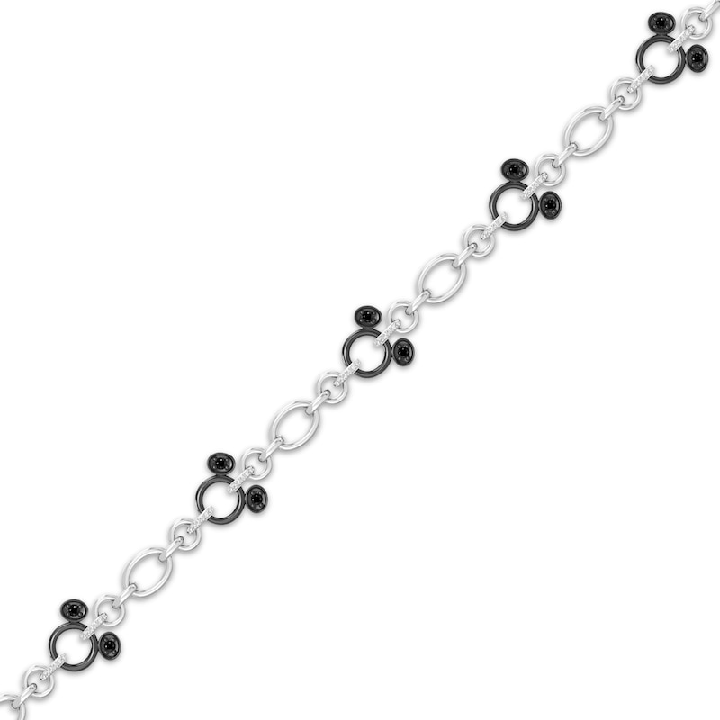 Main Image 2 of Disney Treasures Mickey Mouse Black Onyx & Diamond Chain Link Bracelet 1/6 ct tw Sterling Silver 7.5"