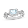 Thumbnail Image 1 of Octagon-Cut Aquamarine & White Lab-Created Sapphire Link Ring Sterling Silver