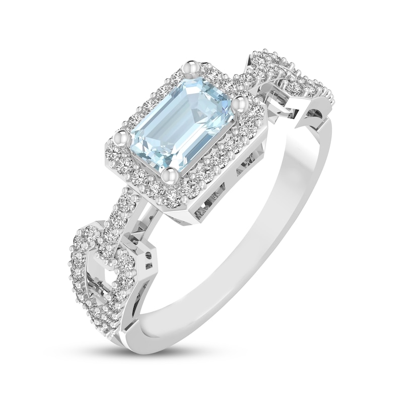 Main Image 2 of Octagon-Cut Aquamarine & White Lab-Created Sapphire Link Ring Sterling Silver
