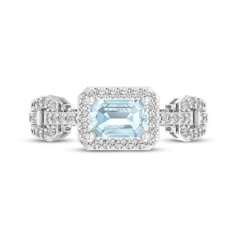 Main Image 3 of Octagon-Cut Aquamarine & White Lab-Created Sapphire Link Ring Sterling Silver
