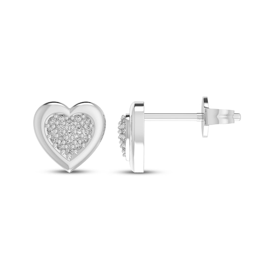 Multi-Diamond Heart-Shaped Stud Earrings 1/10 ct tw Sterling Silver