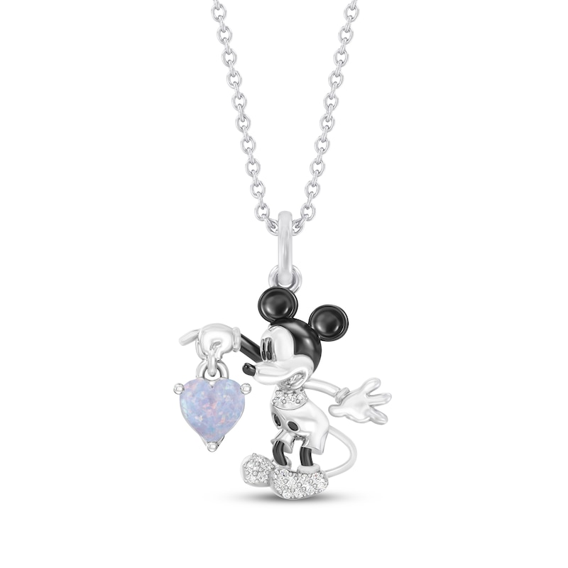 Main Image 1 of Disney Treasures Mickey Mouse Heart-Shaped Lab-Created Opal & Diamond Necklace 1/20 ct tw Sterling Silver 19"