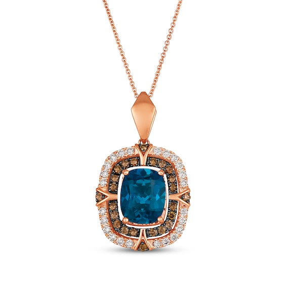 Le Vian Cushion-Cut Blue Topaz Necklace 7/8 ct tw Diamonds 14K Strawberry Gold 19"
