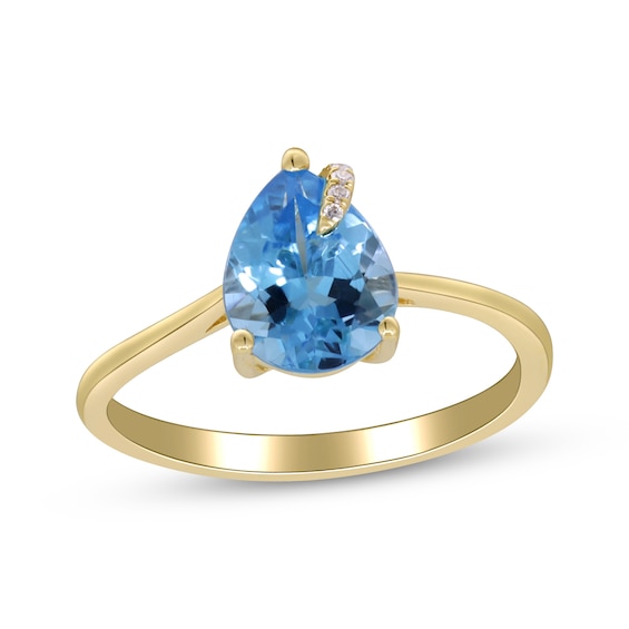 Pear-Shaped Swiss Blue Topaz & Diamond Accent Swirl Ring 10K Yellow Gold