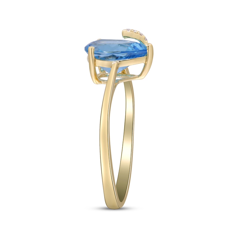 Main Image 2 of Pear-Shaped Swiss Blue Topaz & Diamond Accent Swirl Ring 10K Yellow Gold