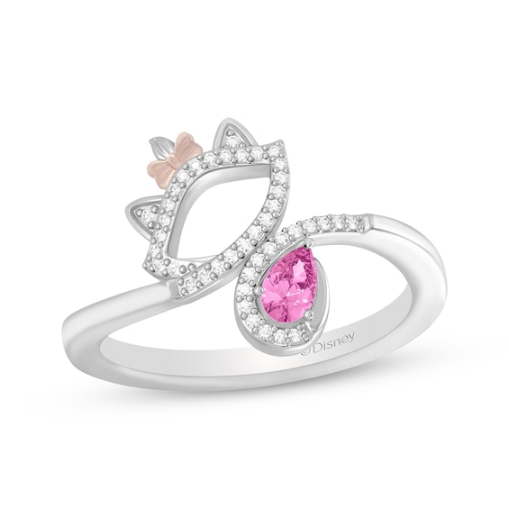 Disney Treasures The Aristocats Pear-Shaped Pink Sapphire & Diamond Ring 1/10 ct tw Sterling Silver & 10K Rose Gold